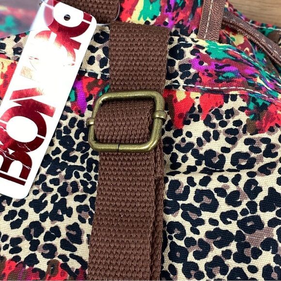 Bongo Leopard Print Multicolor Canvas Backpack Brown Multi - Picture 9 of 11